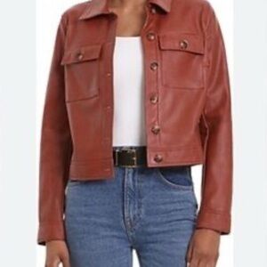 BAGATELLE Collection Women's Brown Faux Ever Vegan Leather Cropped Jacket Large